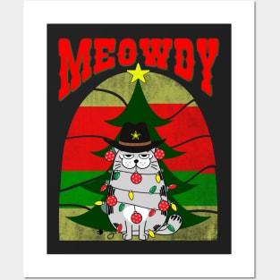 Meowdy, Festive cat with Christmas lights and ornaments Posters and Art